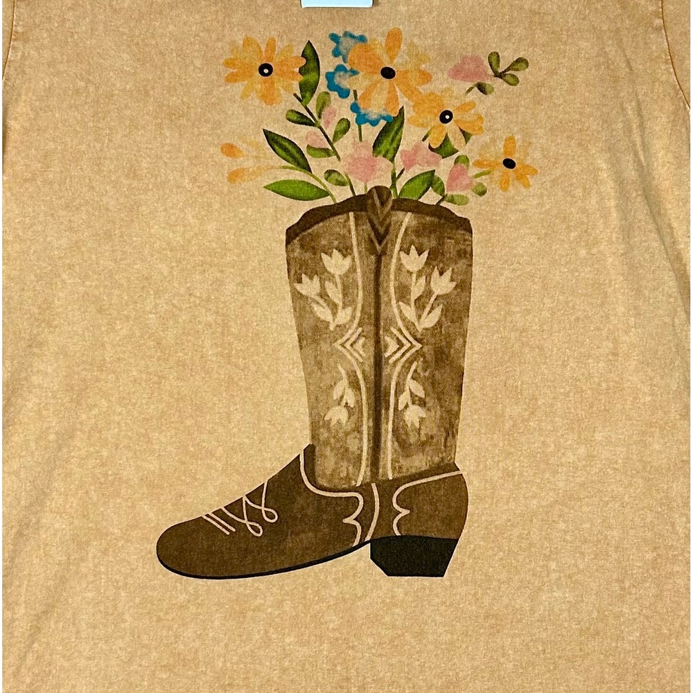 Easel T-Shirt Dress Western Boho Cowboy Boot Floral Size Small NEW - Picture 3 of 8